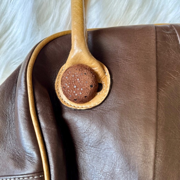 Alejandra's Artisan Leather Yellow & Brown Rare Bowling Bag Style Handbag - Picture 6 of 11